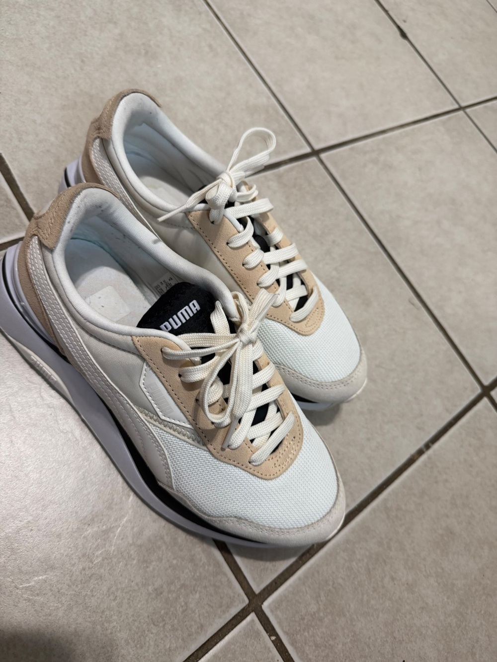 Puma Women's White and Beige Casual Runner Sneakers